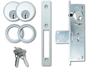 Tubelite Commercial Door Dead Bolt Lock Kit With Mortise Key Cylinder On Each Side, 1-1/8 in. Backset, Aluminum Finish