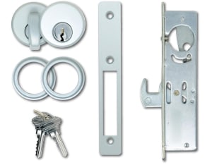 Tubelite Commercial Door Dead Bolt Lock Kit With Outside Mortise Key Cylinder and Inside Thumbturn, 31/32 in. Backset, Aluminum Finish