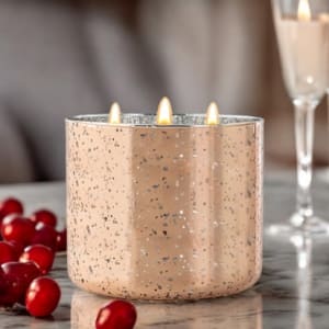 Cranberry Prosecco Soy Wax Copper Mercury Glass Candle three wick