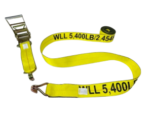 4 inch by 30 foot heavy-duty ratchet strap with wire hooks, 5400 lbs load capacity, A-4X30RWHK-I, displayed on white background