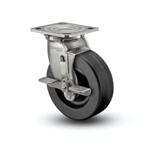 Stainless Steel 5x2 Phenolic Roller Bearing Swivel Caster with 1000 lb Capacity and 4x4.5 Plate