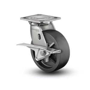 Stainless steel 5"x2" swivel caster with CAM-brake and 650 lb load capacity