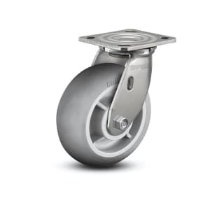 Stainless Steel Swivel Caster with Performa Rubber Wheel, Delrin Bearing, and 4"x4.5" Top Plate