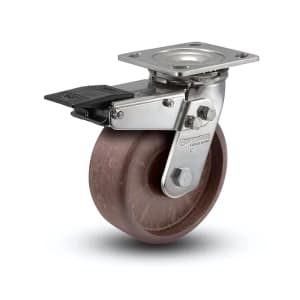 Stainless Steel Swivel Caster with Total Lock, 4"x4.5" Plate, 6"x2" Wheels, 1100 lb Load Capacity