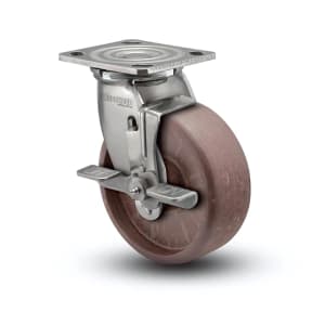 Stainless Steel 8"x2" Thermo Hi-Temp Delrin Bearing Side-Lock Swivel Caster with 4"x4.5" Plate & 1200 lb Load Capacity