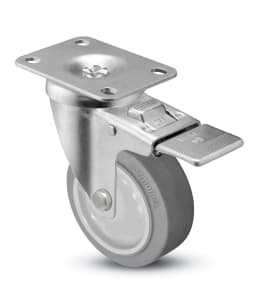 3 inch Total Locking Plate Caster with Gray Thermo Rubber Wheel | 225 lbs Cap
