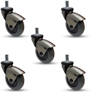 5-Pack 3-Inch Space Gray on Gray Rubber LUX Chair Casters with Mirror Finish and Grip Ring Stem from CasterHQ