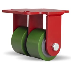 Hamilton Heavy Service Dual-Wheel Rigid Caster with 3 1/4" x 2" DuralastÂ® Polyurethane (95A) on Cast Iron Wheels with 3/4" Straight Roller Bearings - 1,150 lbs Capacity