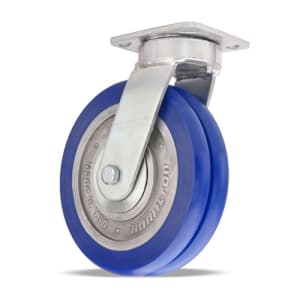 Hamilton S-52K-8SWC85 swivel caster with 8 inch UltraGlide twin wheel, blue tread on aluminum core, designed for industrial and commercial use