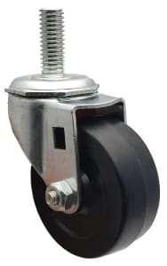 2" Swivel Stem Caster | Black Soft Rubber Wheel | Threaded Stem 3/8"-16 x 1" | 90 lbs Capacity