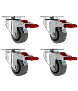 3" X 1.25" - TPR A70 Crown Tread Gray on Black Wheel - Total Locking Swivel Caster Set of 4 - 720 lbs Cap