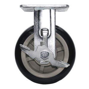 4" x 2" 600 lb capacity polyurethane swivel caster with 4" x 4.5" plate mount, zinc plated steel yoke, and blue TPU tread