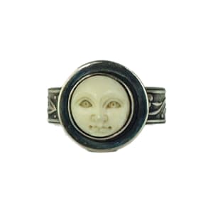 Tabra Carved Bone Face Floral Band Ring