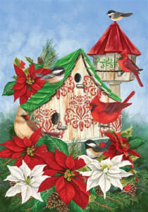 Christmas Birdhouse Decorative Garden Flag