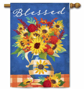 Blessed Floral Arrangement Linen Decorative House Flag