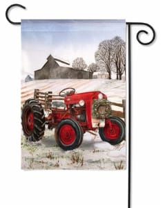 Winter Red Tractor Decorative Garden Flag