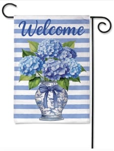 Hydrangea Vase Burlap Decorative Garden Flag