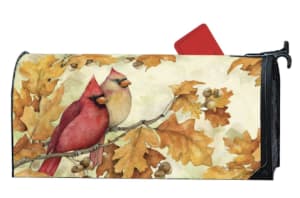 Cardinals in Fall Oak Leaves MailWraps Mailbox Cover