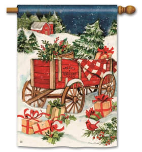 Christmas Farm Wagon BreezeArt Standard House Flag