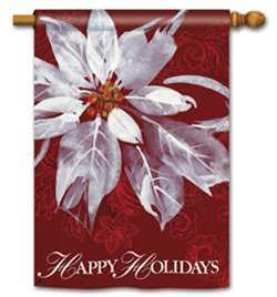 White Poinsettia BreezeArt House Flag