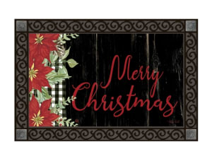 Poinsettia and Checks MatMates Decorative Doormat