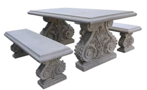 3 Piece Classic Acanthus Garden Table and Benches Set in White Finish by AFD Home - AFD-11044244