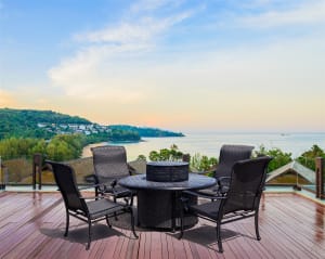 Wyndermere 5 Piece Outdoor Firepit Table Set in Powder Coat Finish by Bridgeton Moore - AFD-12001063