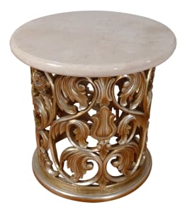 Platine Round Side Table w/ Creama Marfil Marble in Golden and Silver Finish by AFD Home - AFD-12016156