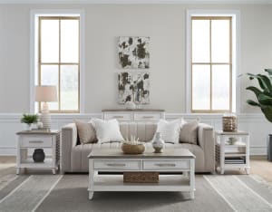 Beach Comber 3 Piece Cocktail Table Set in Weathered White with Brown Top Finish by American Woodcrafters - AME-8510-530-8510-513