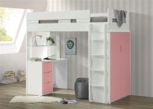 Nerice Twin Loft Bed in White & Pink Finish by Acme - 38040