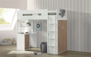 Nerice Twin Loft Bed in White & Oak Finish by Acme - 38055