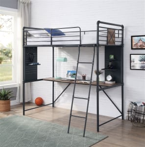 Cordelia Twin Loft Bed in Antique Oak, Sandy Black & Dark Bronze Hand-Brushed Finish by Acme - 38310