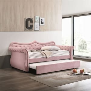 Adkins Transitional Twin Daybed with Trundle in Pink Velvet Finish by Acme - 39420