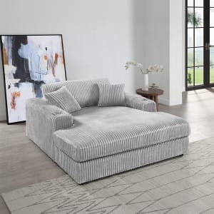 Hilde Chaise w/2 Pillows in Light Grey Corduroy Finish by Acme - LV03681