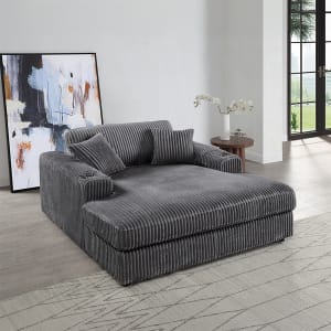 Hilde Chaise w/2 Pillows in Dark Grey Corduroy Finish by Acme - LV03691