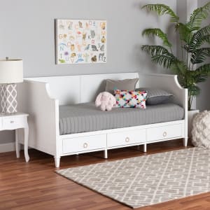 Lowri Traditional 3-Drawer Twin Daybed in White Finish by Baxton Studio - BAX-Lowri-White-Daybed-3DW-Twin