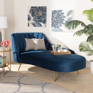 Kailyn Upholstered Chaise in Navy Blue and Gold Finish by Baxton Studio - BAX-TSF-6720-Navy Blue Velvet/Gold-Chaise