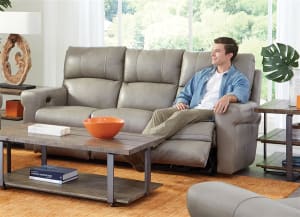 Torretta Power Lay Flat Reclining Sofa in Putty Leather by Catnapper - 64571-P