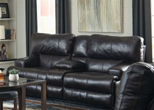 Wembley Power Headrest Power Lumbar Power Reclining Console Loveseat in Chocolate Leather by Catnapper - 764589-CH