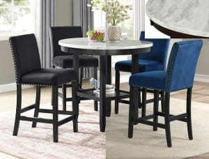 Lennon 5 Piece Round Counter Height Dining Room Set in Black and Blue Finish by Crown Mark - CM-1715-42RD