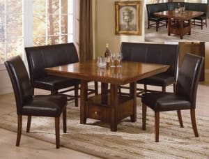 Salem 5 Piece Dining Set in Warm Brown Cherry Finish by Crown Mark - 2288