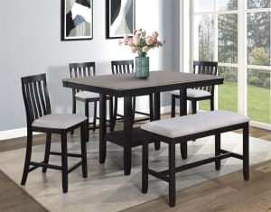 Delfin 5 Piece Counter Height Dining Room Set in Black and Grey Finish by Crown Mark - CM-2720LG-6P