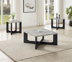 Royce 3 Piece Cocktail Table Set in Stone-Effect Top and Matte Dark Base by Crown Mark - CM-4130SET