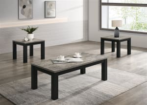 Theo 3 Piece Cocktail Table Set in Faux Concrete and Black Finish by Crown Mark - CM-4168SET-CC