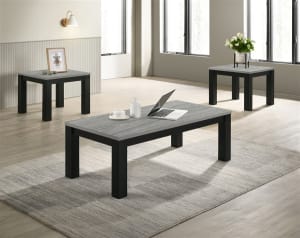 Theo 3 Piece Cocktail Table Set in Neutral Grey and Black Finish by Crown Mark - CM-4168SET-GY