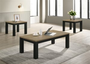 Theo 3 Piece Cocktail Table Set in Natural and Black Finish by Crown Mark - CM-4168SET-NAT