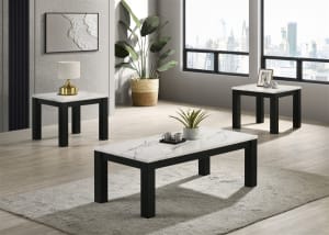Ivy 3 Piece Cocktail Table Set in Faux Marble White Tabletop by Crown Mark - CM-4170SET-WH