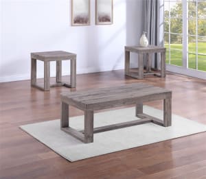 Knott 3 Piece Cocktail Table Set in Weathered Wood Finish by Crown Mark - CM-4216SET