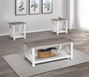 Thelma 3 Piece Cocktail Table Set in Weathered Gray and White Finish by Crown Mark - CM-4218SET