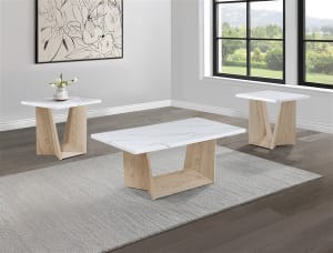 Adea 3 Piece Cocktail Table Set in White Oak Finish by Crown Mark - CM-4226WO-SET
